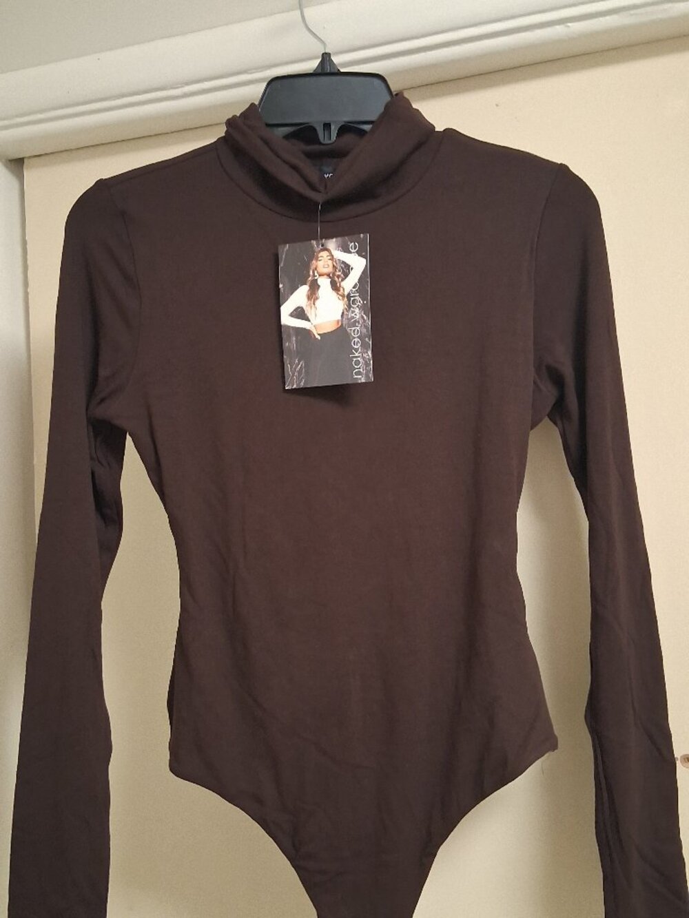 NWT Naked Wardrobe long sleeve turtle neck bodysuit with cutout back Size XL